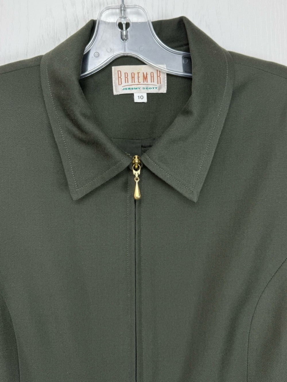 Vintage 90s Wool Zip Up Collared Jacket Size 10 Green Army Olive - Picture 5 of 9